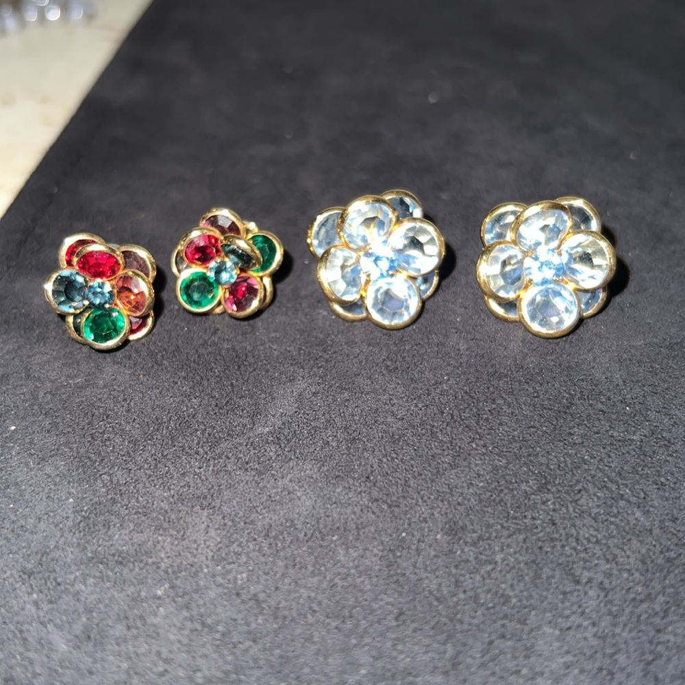 2 pairs Vintage Swarovski bezel set crystal earrings